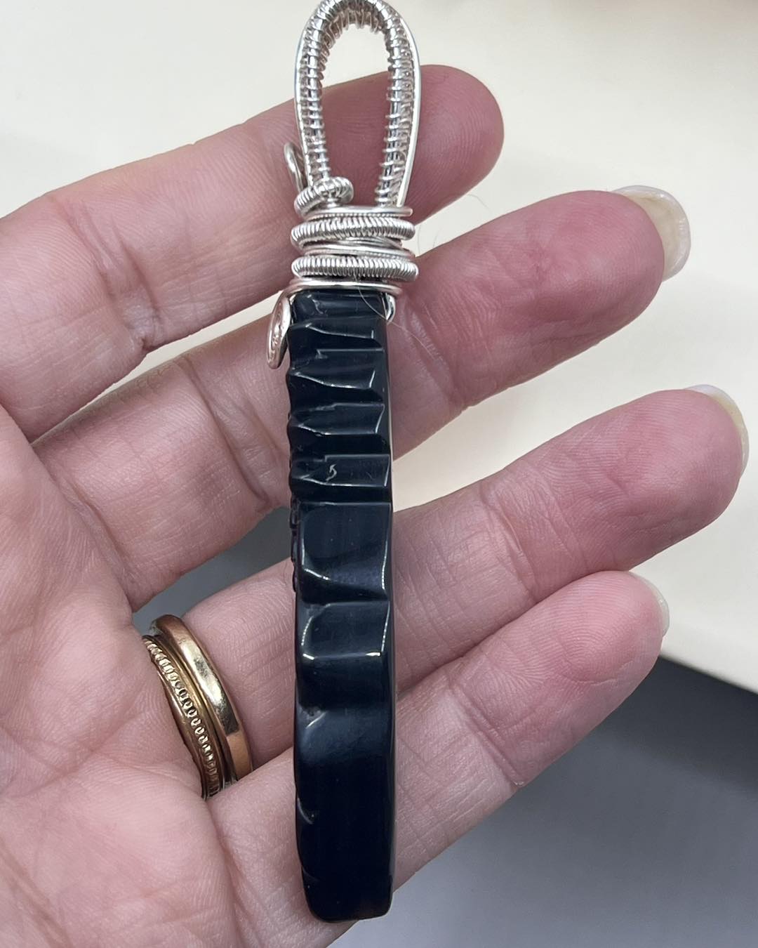 Clemara – Guardian of Shadows |  Silver Sheen Obsidian Wing Pendant