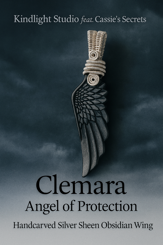 Clemara – Guardian of Shadows |  Silver Sheen Obsidian Wing Pendant