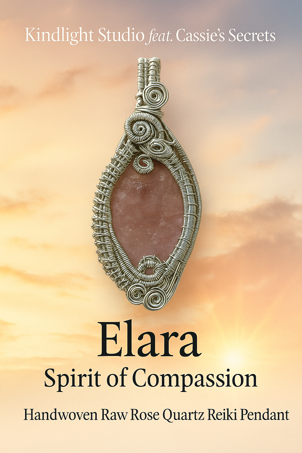 Elara — Spirit of Compassion | Handmade Reiki-Infused Rose Quartz Pendant