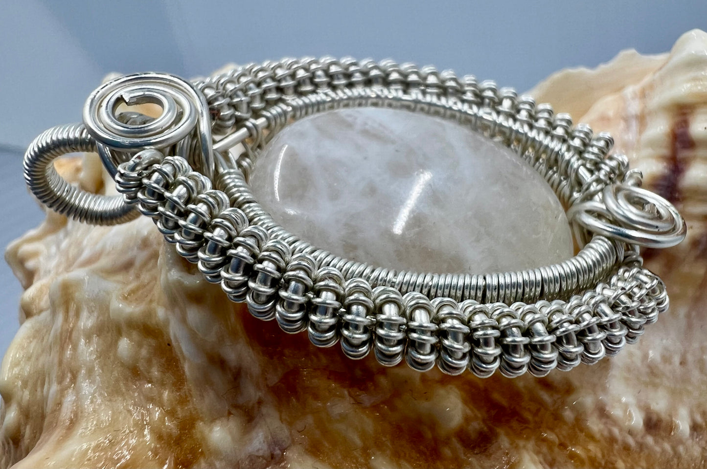Spirit of the Moonlight – Moonstone Handwoven Silver Moonstone Pendant